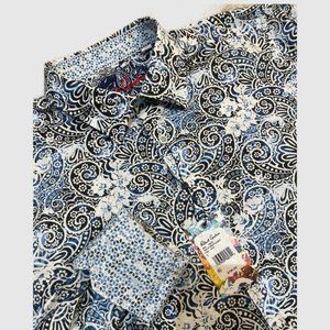 Robert Graham Blue Blk White Paisley Long Sleeve Shirt Size XL BRAND NEW w/ Tags